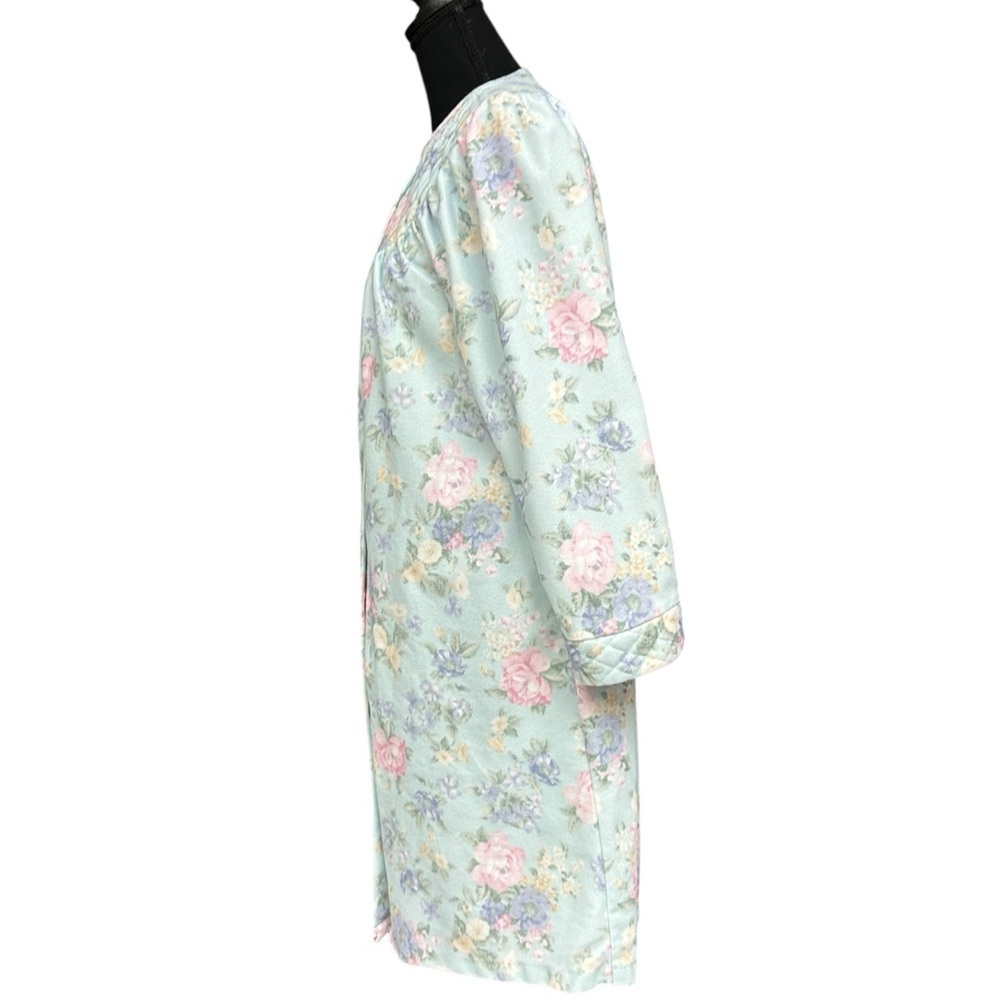 Carriage Court Blue Floral Button Front Nightgown Petite Cozy Flannel House Robe - Picture 4 of 11